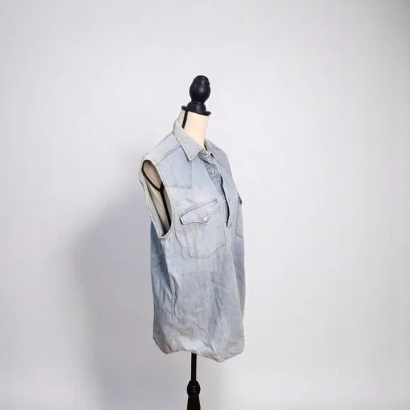 Denim Sleeveless Tunic Top - Picture 1 of 14